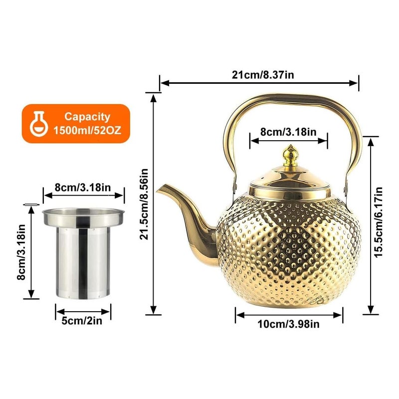 SANQIAHOME 1500ml teapot with Infuser stainless steel Water Boilers lifting handle Tea Maker Water Kettle for Induction/Gas gold - Image 3
